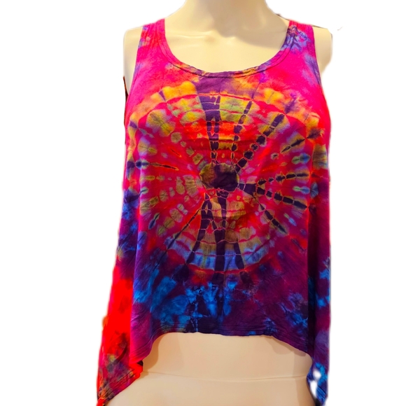 TIE DYE Stretchy Rayon Hippie Hi Lo Top**11 Colors Avail.*** O/S - Picture 2 of 12